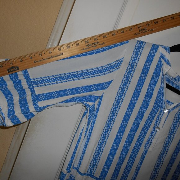 BLUE & WHITE VISCOSE MINI DRESS SWIM COVER RUFFLE HEM BOHO SIZE 5 MADE IN ITALY - Picture 11 of 13